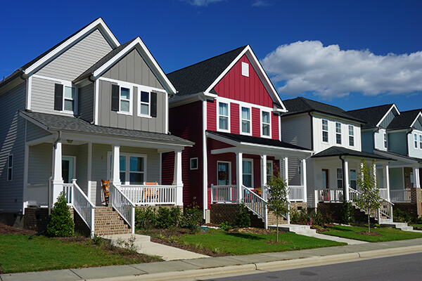 Row of red and grey houses